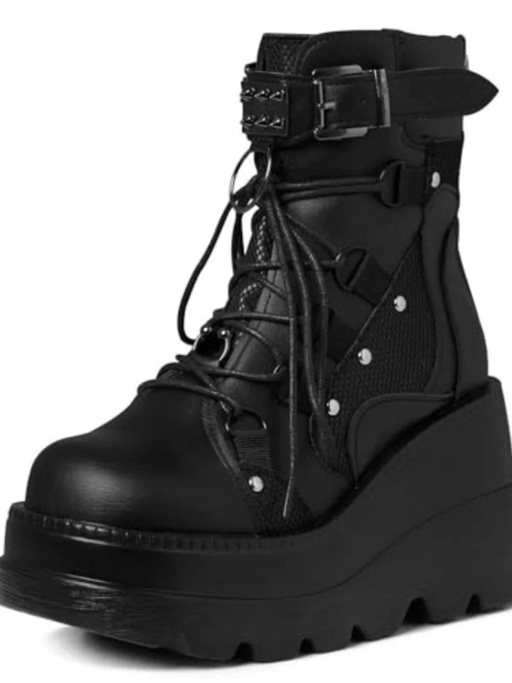 Chunky High Heel Platform Ankle Boots Goth Round Toe Lace Up Combat Wedge